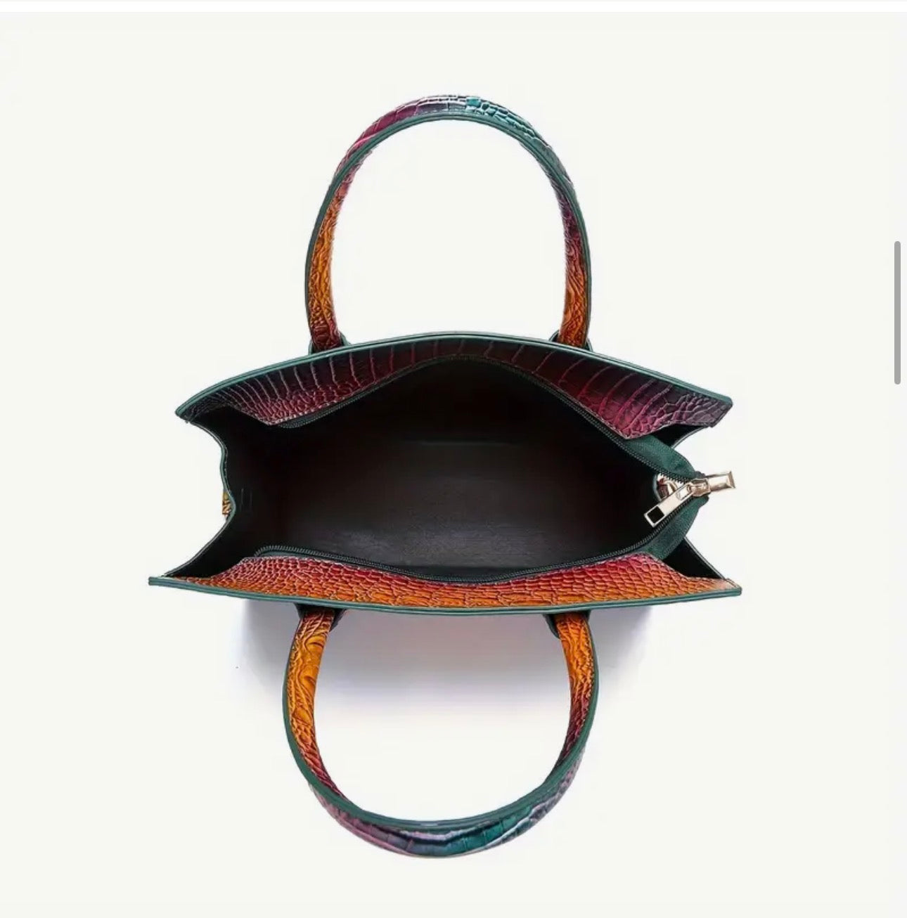 Premium Crocodile Print Green & Brown Shoulder and Handheld Bag SKU SM2144