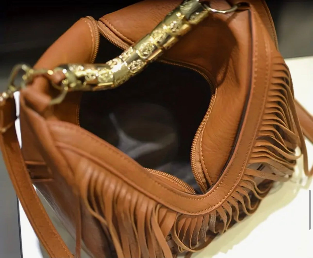 Cowgirl Faux Leather Tassel Handbag – Brown or Black SKU SM2141