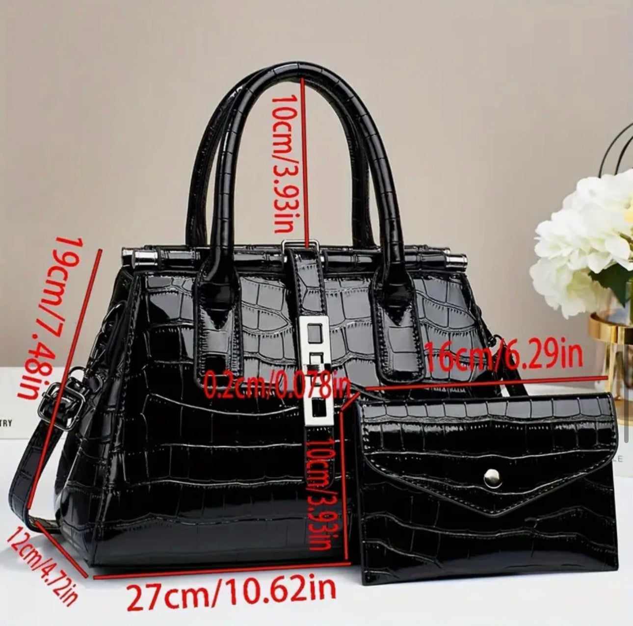 Stylish Ombre Stone Texture Handbag with Matching Purse – 2-Piece Set SKU SM2143