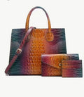 Premium Crocodile Print Green & Brown Shoulder and Handheld Bag SKU SM2144