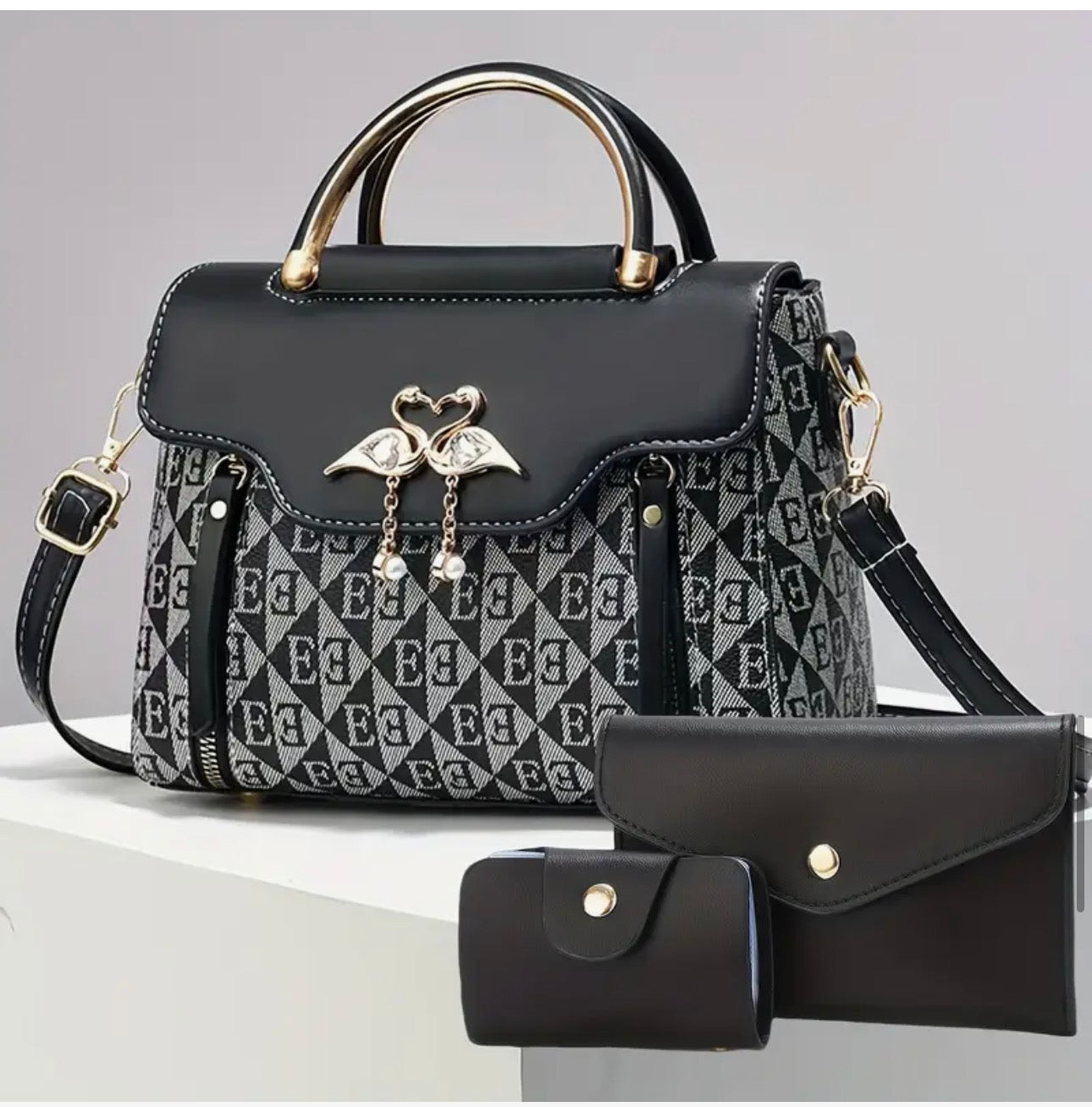 Women’s Black Faux-Leather Shoulder & Crossbody Bag – Everyday Handbag SKU SM2148