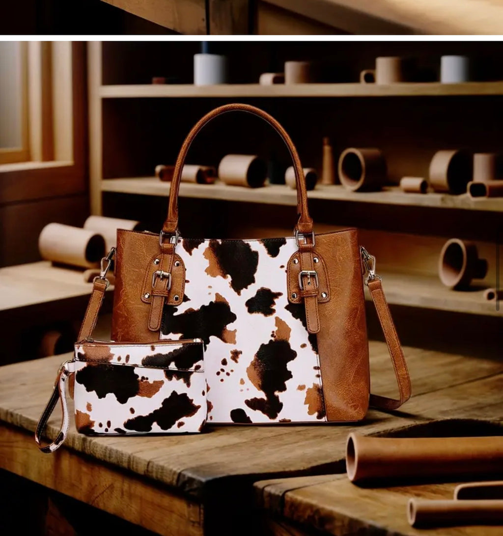 Vintage Western Cowhide Two-Piece Handbag Set – Bohemian Totem SKU SM2140