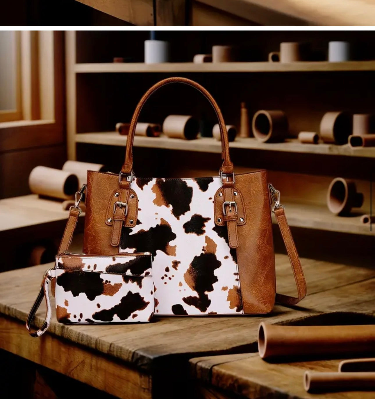 Vintage Western Cowhide Two-Piece Handbag Set – Bohemian Totem SKU SM2140