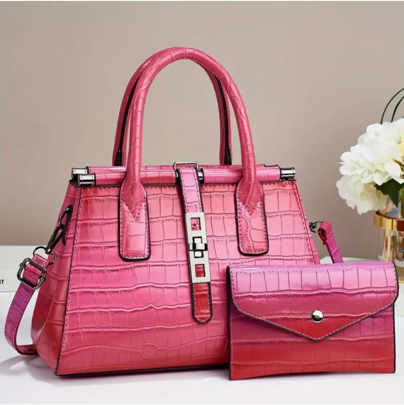 Stylish Ombre Stone Texture Handbag with Matching Purse – 2-Piece Set SKU SM2143