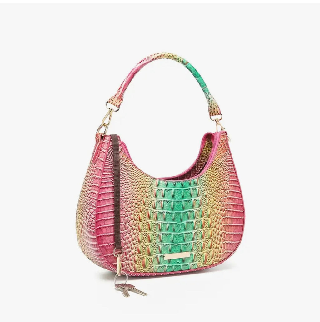 Rainbow Croc Faux Leather Shoulder Bag SKU SM2139