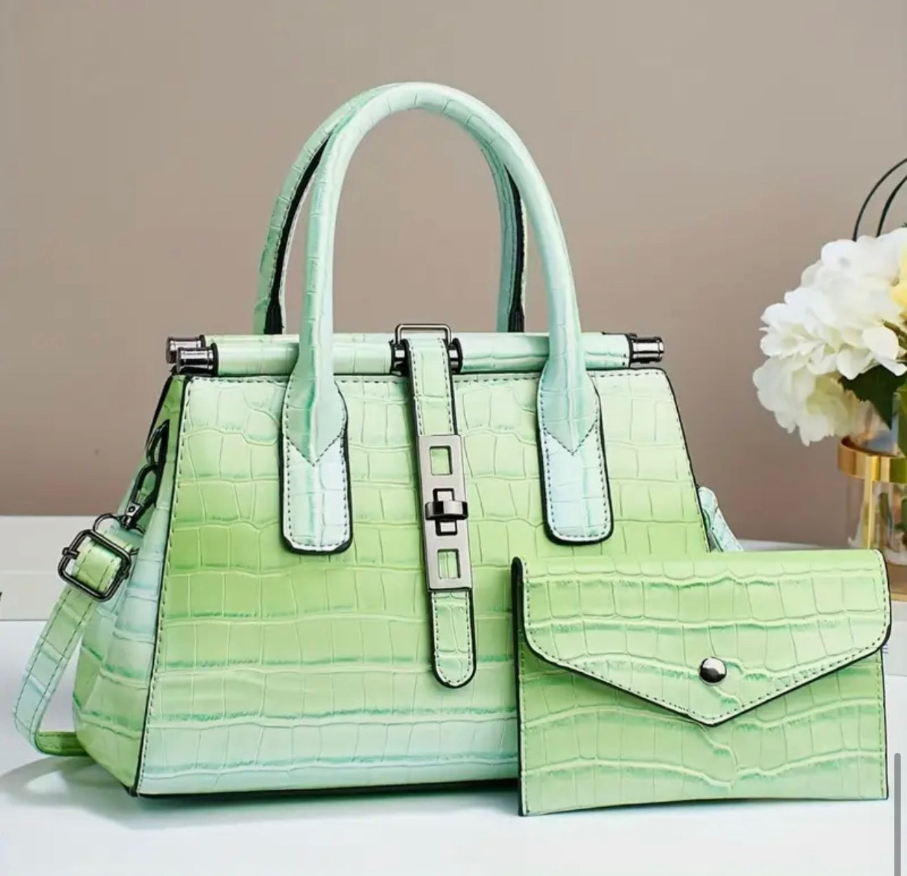 Stylish Ombre Stone Texture Handbag with Matching Purse – 2-Piece Set SKU SM2143