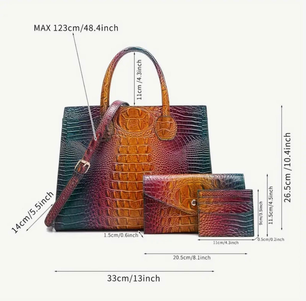 Premium Crocodile Print Green & Brown Shoulder and Handheld Bag SKU SM2144