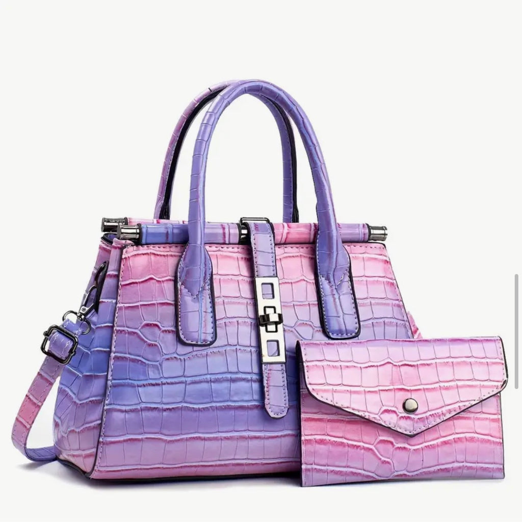 Stylish Ombre Stone Texture Handbag with Matching Purse – 2-Piece Set SKU SM2143