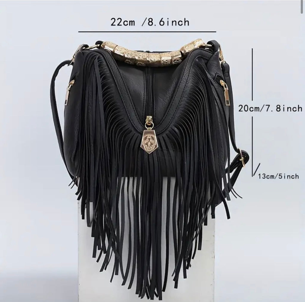 Cowgirl Faux Leather Tassel Handbag – Brown or Black SKU SM2141
