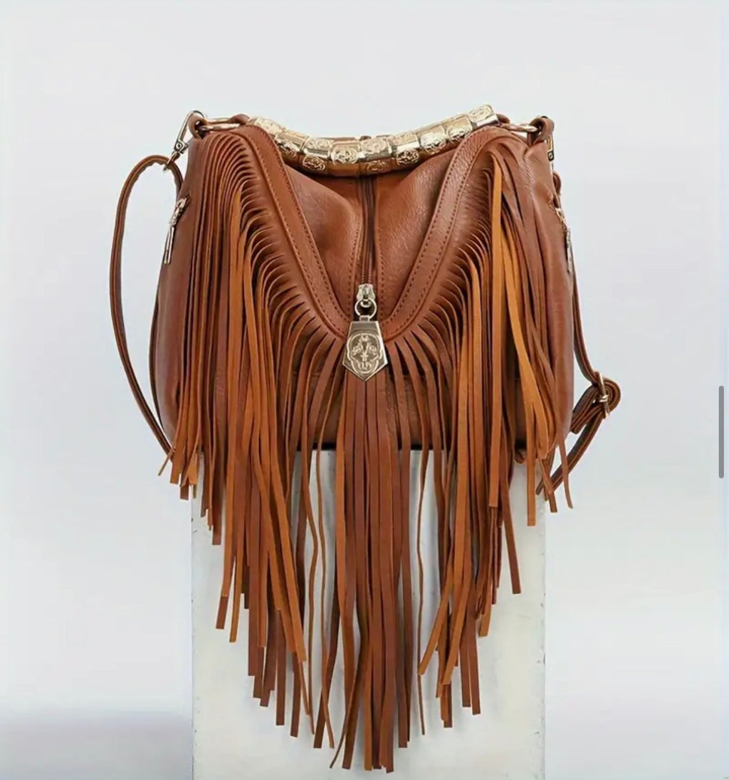 Cowgirl Faux Leather Tassel Handbag – Brown or Black SKU SM2141