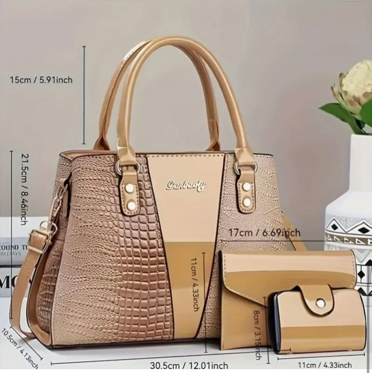 Women’s Faux Crocodile Skin Handbag – Stylish Structured Everyday Bag SKU SM2147