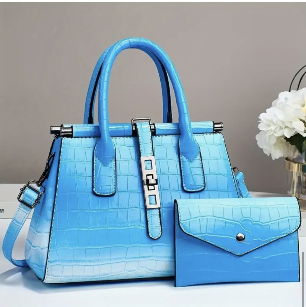 Stylish Ombre Stone Texture Handbag with Matching Purse – 2-Piece Set SKU SM2143