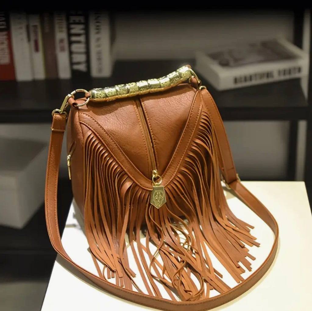 Cowgirl Faux Leather Tassel Handbag – Brown or Black SKU SM2141